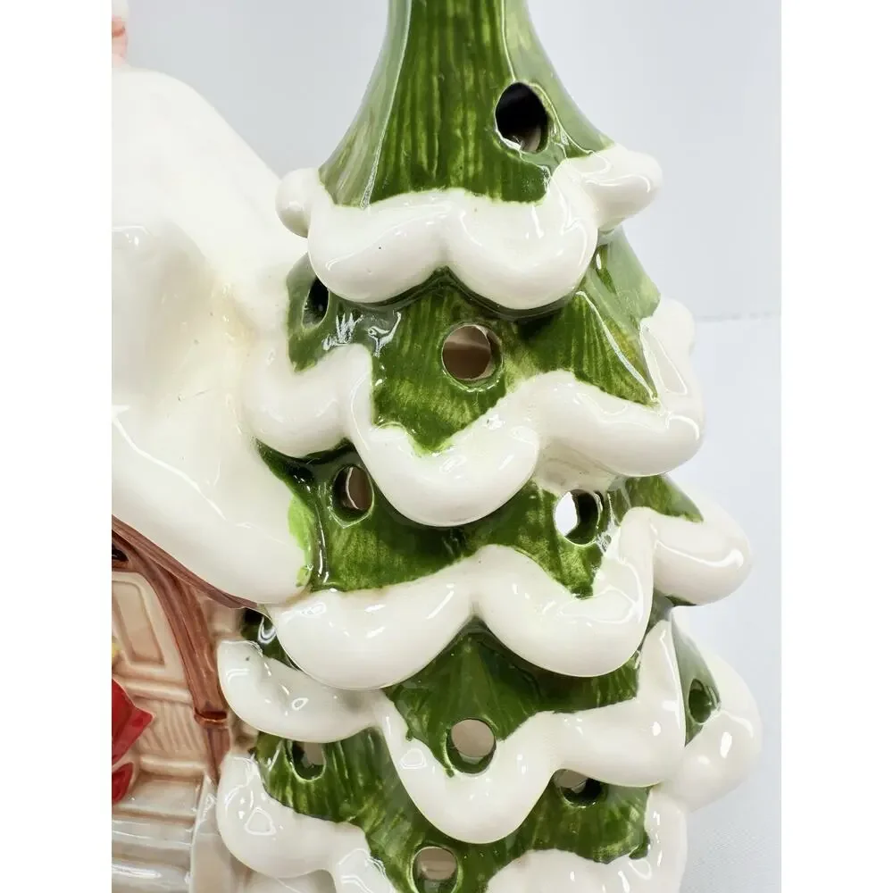 Christmas Cottage Lund's Lites Music Box‎ Lighted Tree Girl Figurine Ceramic EUC